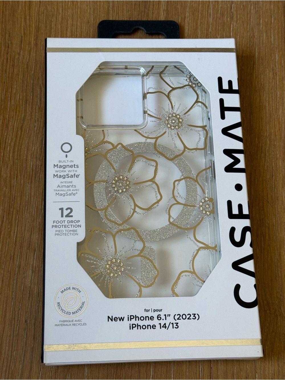 New CASE-MATE iPhone 14 / iPhone 13 (6.1") 2023 Case Gold Silver flower MagSafe